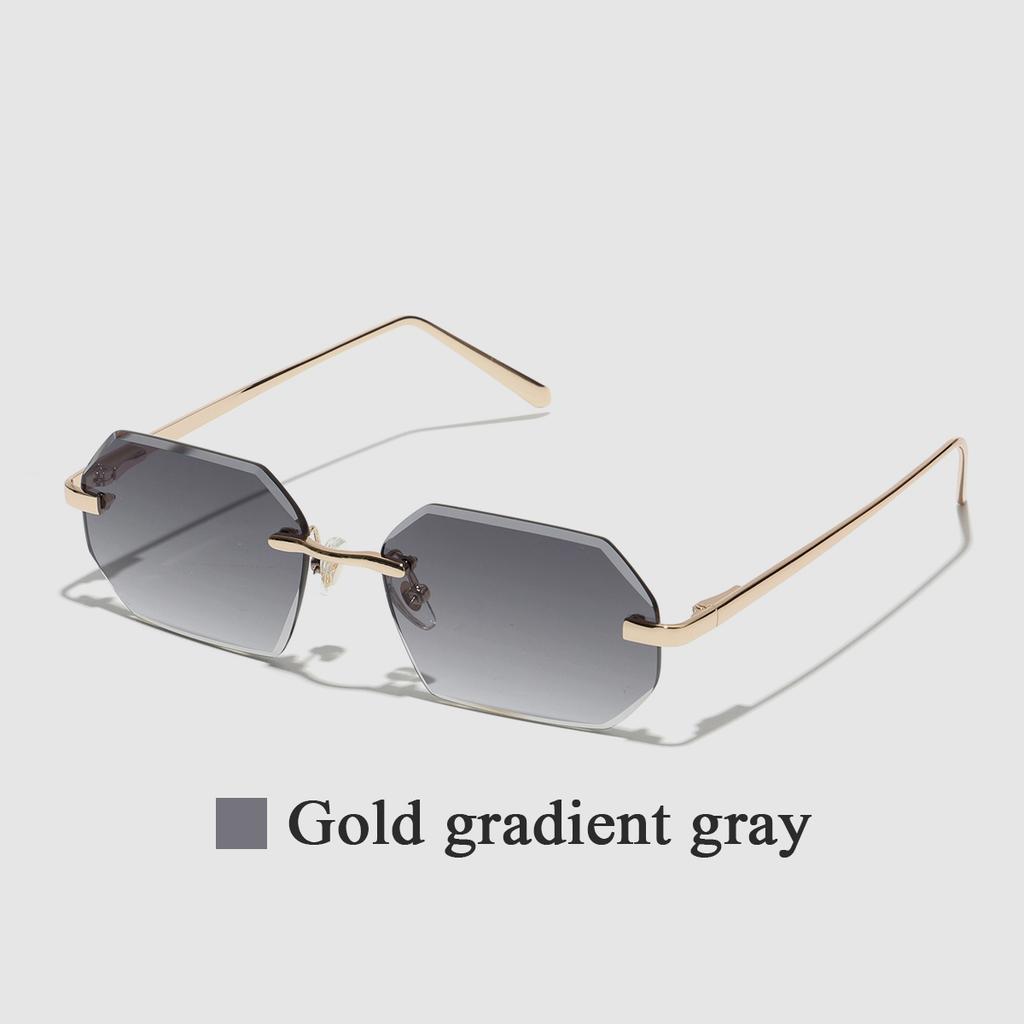 Ruiao Sunglasses Men Brand Designer Fashion Rimless Sun Glasses Shades Diamond Cut Lens Ladies Frameless Metal Eye glasses