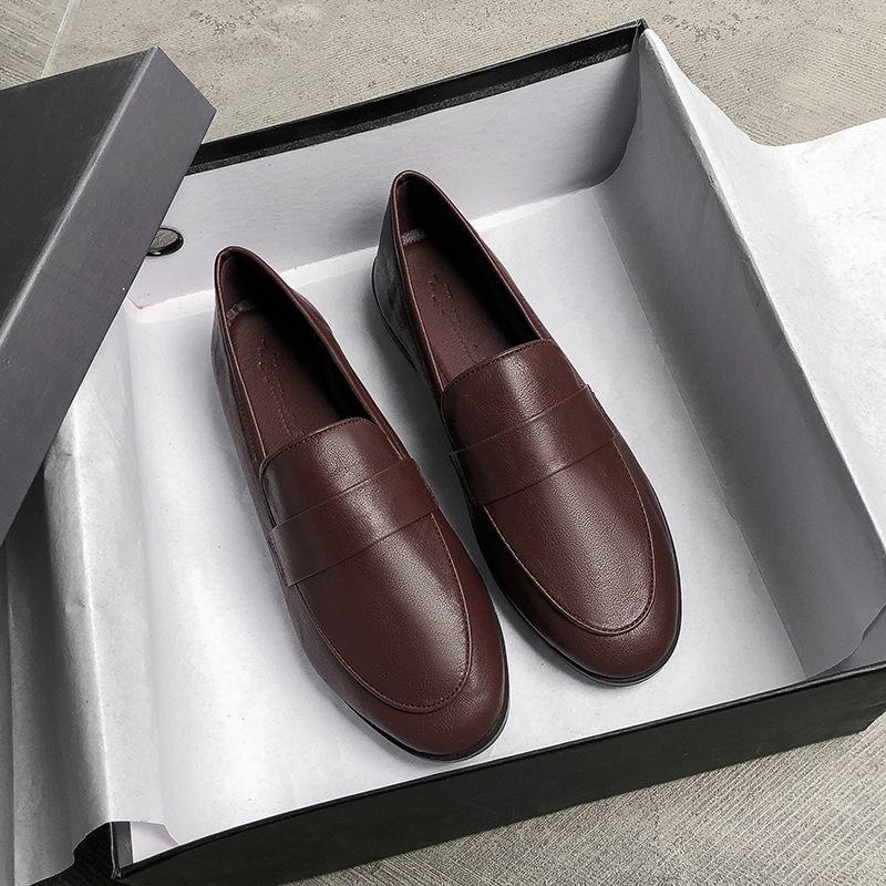 British Style Women's Black Leather Shoes All-Match Flats Size 41-43.