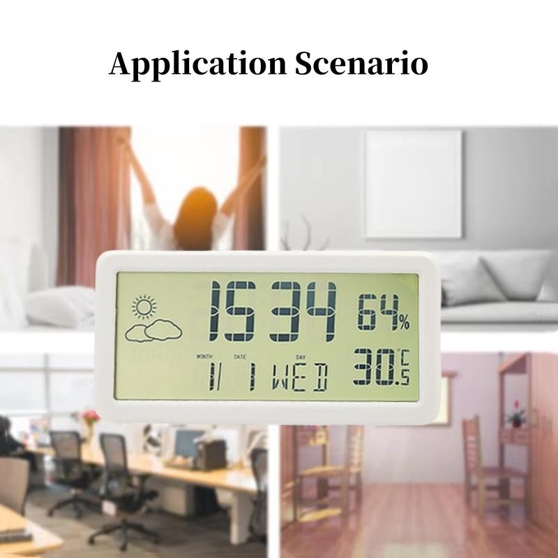 Battery Powered Digital Alarm Clock TEMP Humidity Date Week Weather Station Snooze Table Clock 12/24H Wall-mounted LCD Clock