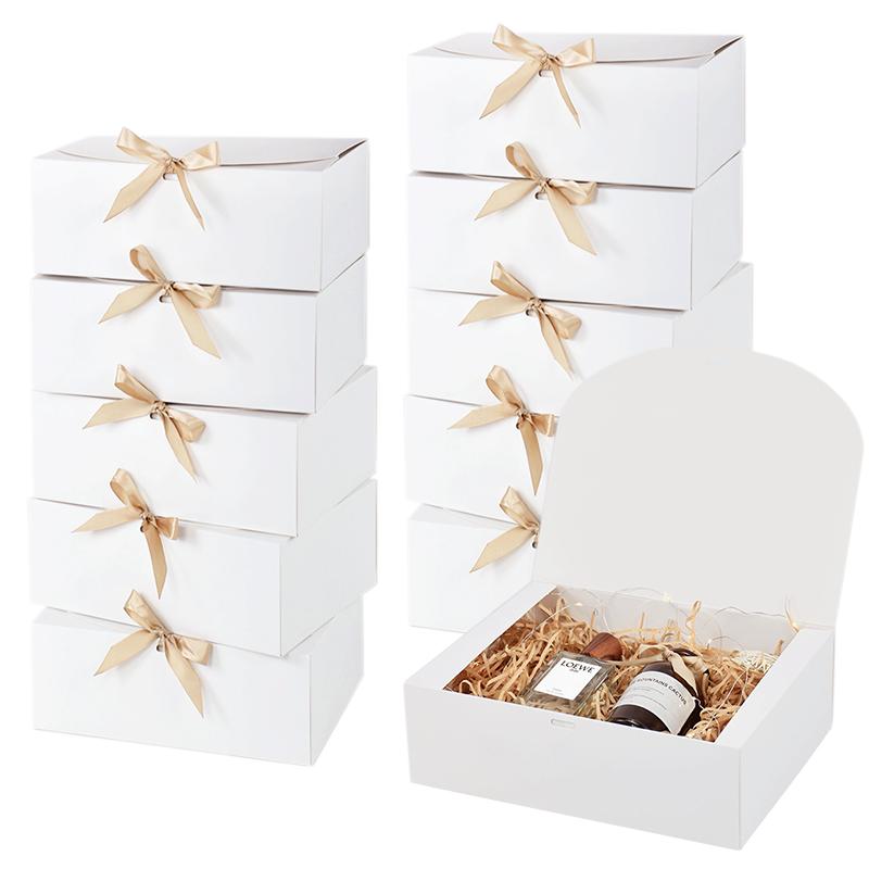 3pcs Large White Gift Box with Ribbon Wedding Bridesmaid Gift Packaging Box Birthday Party Favors Candy Cookie Storage Christmas