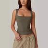 New Summer New Women's Square Neck Sleeveless Double Tank Top Basic Tights Black