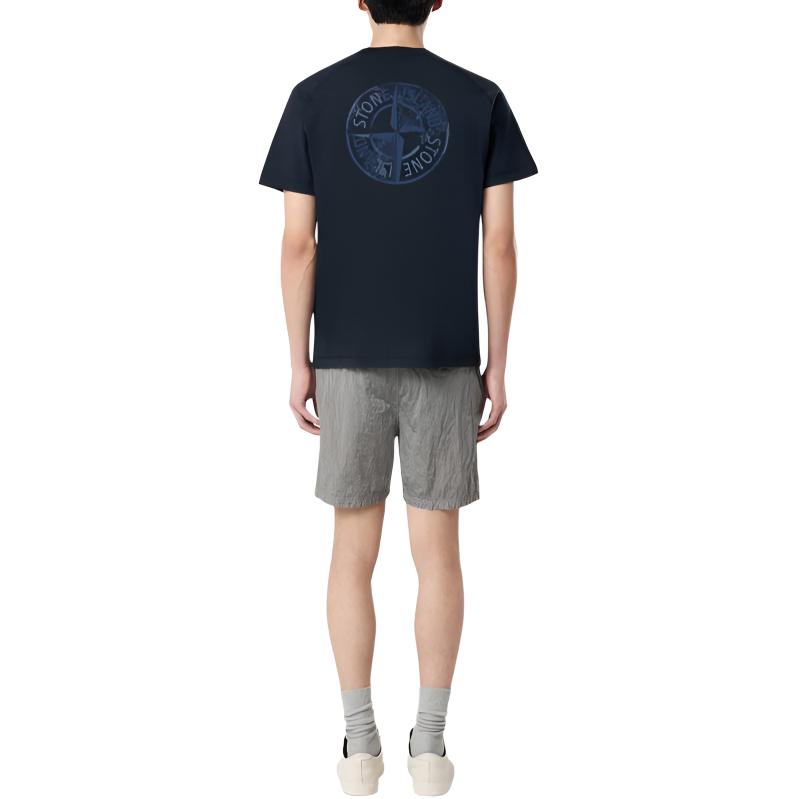 STONE ISLAND Ss25 Reflective Logo Round Neck Short Sleeve T-Shirt Men Tops Navy-Blue K1S1521000-20S0080-V0020