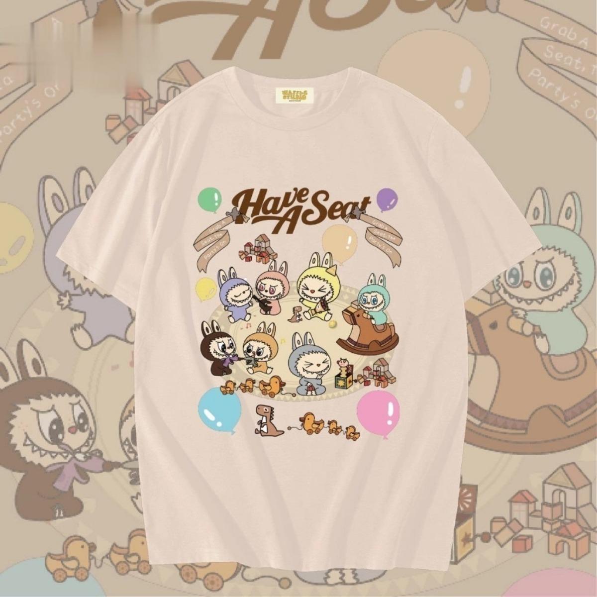 

Fashion LABUBU T-shirt Women Oversized Short Sleeved Round Neck Korean Style New Summer Loose Clothes S