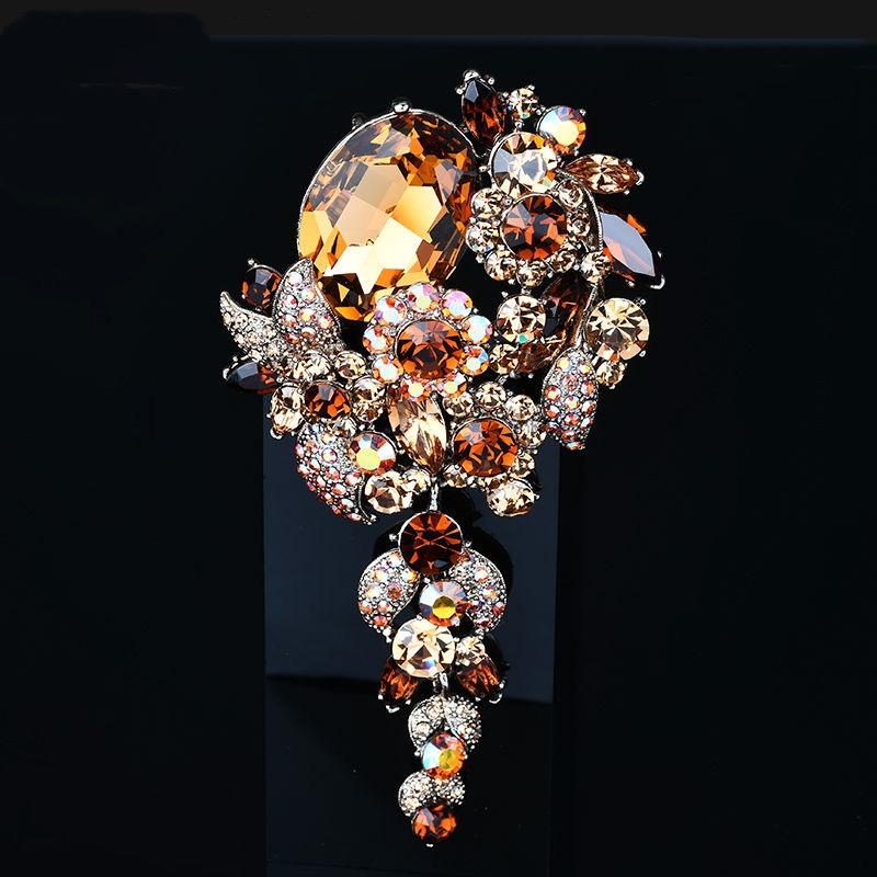 SKEDS High-end Luxury Crystal High-end Flower Pendant Brooch Pin For Women Girls Korean Style Exquisite Party Wedding Badges