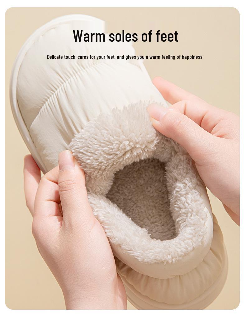 Waterproof Down Fabric Indoor Slippers for Men & Women - Warm, Closed-Heel, Autumn/Winter Style