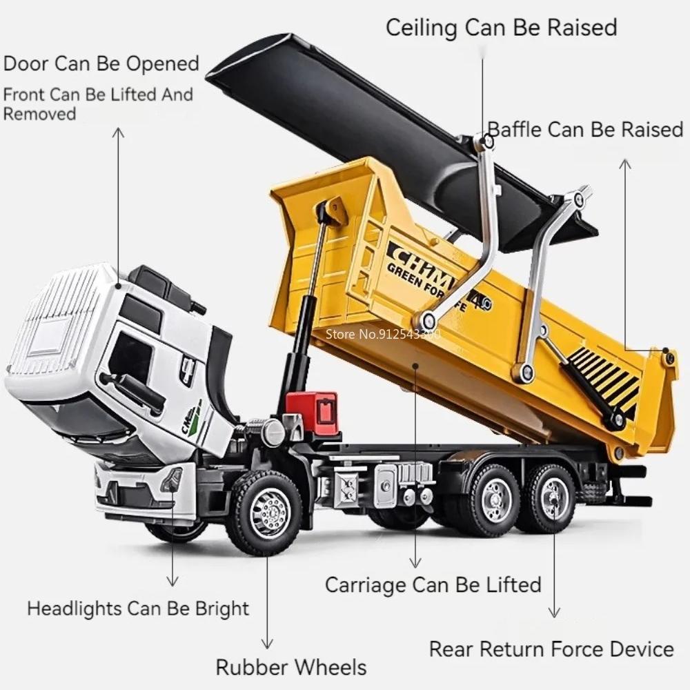 1:32 Scale Road Rescue Car Muck Transport Model Toy Flat Trailer Sound Light Engineering Vehicle Models Hobby Ornaments Gifts