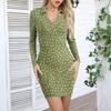 Women's V-neck Casual Print Long-sleeved Fitted Dress