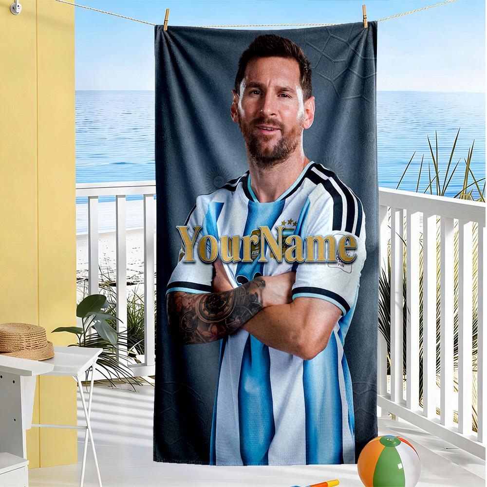 Messi Customize Your Name Beach Towel High Absorbency & Quick-Dry Perfect for Traveling Yoga Camping and Swimming
