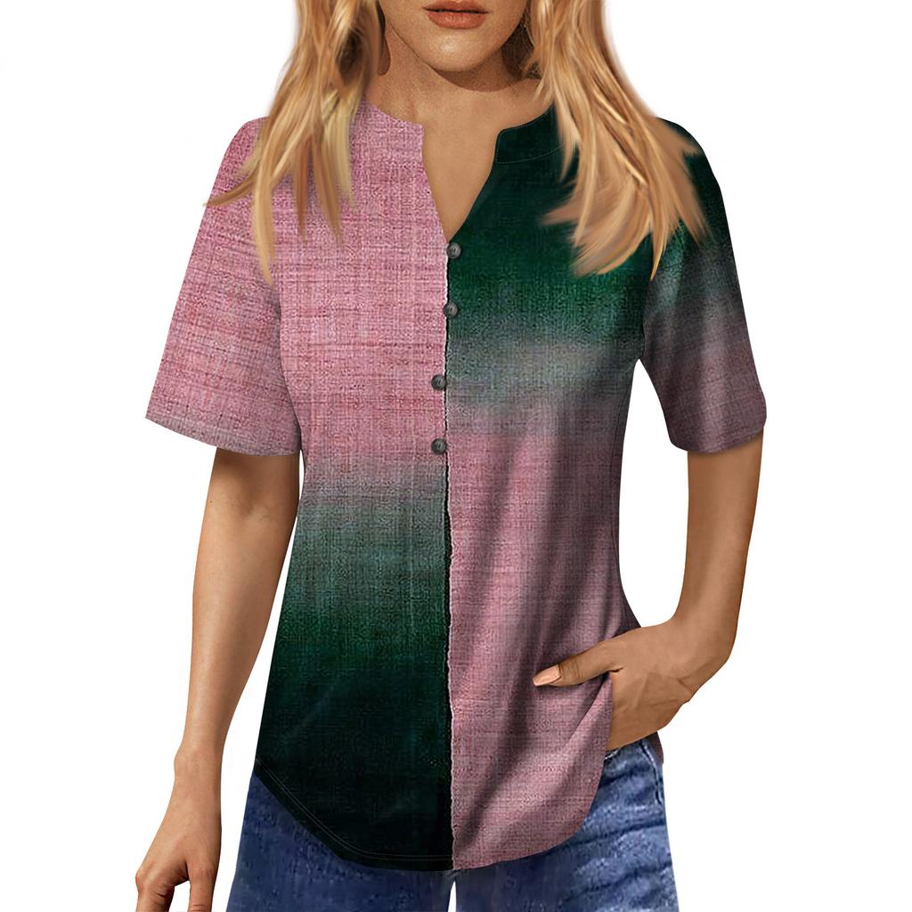 Modisches, lockeres Sommeroberteil für Damen mit V-Ausschnitt und Knopfleiste, kurzärmelig, lässig, elegant