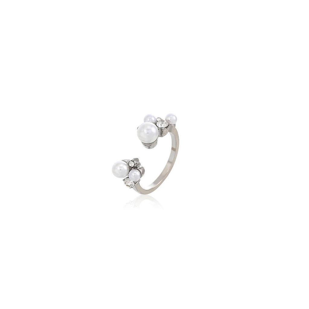 Diamond Pearl Adjustable Open Ring - Elegant, High-End Design