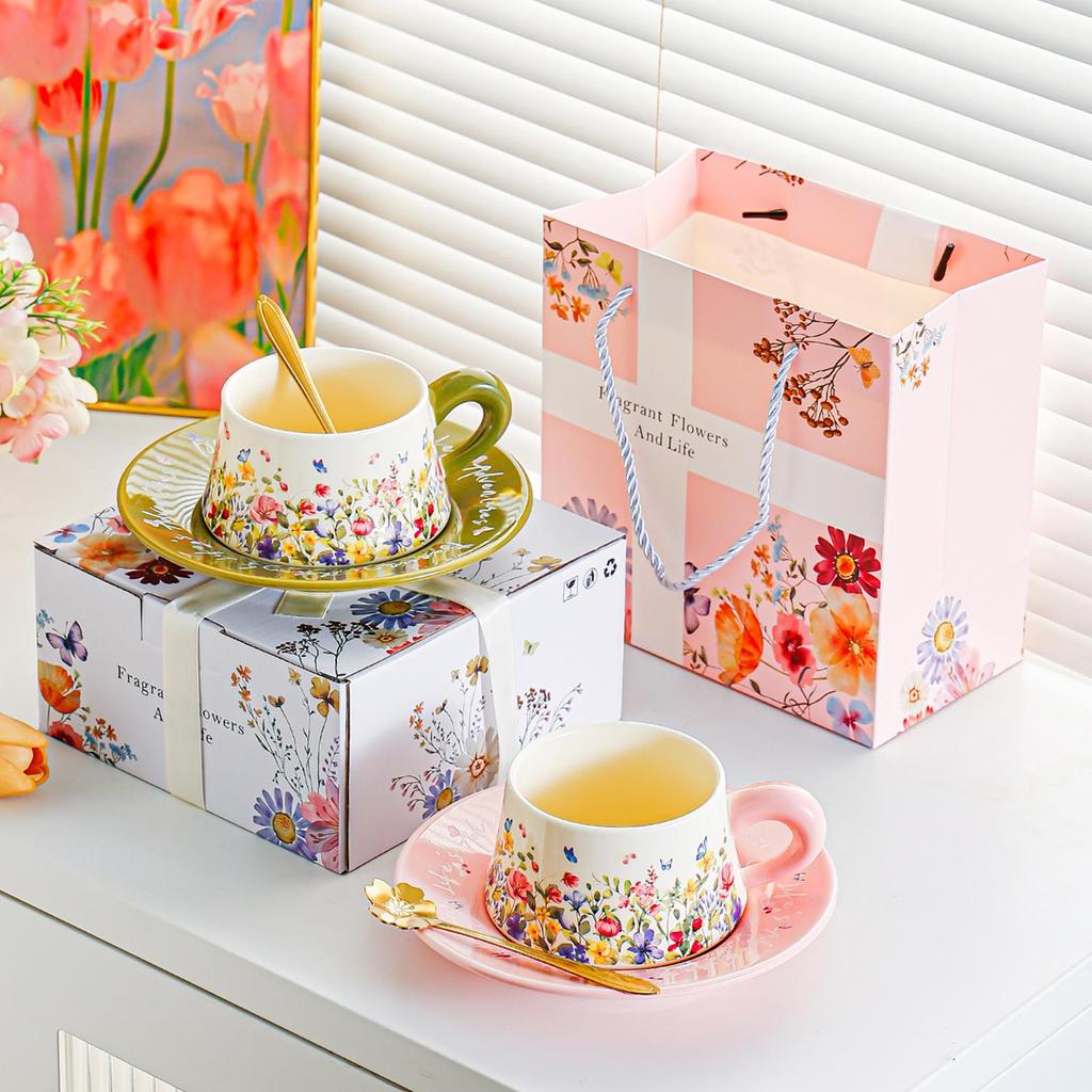Coffee Cup Saucer Set Gift Box Household Ceramic Cup Wedding Souvenir Teachers' Day Staff Birthday Gift Milk Foam Cup
