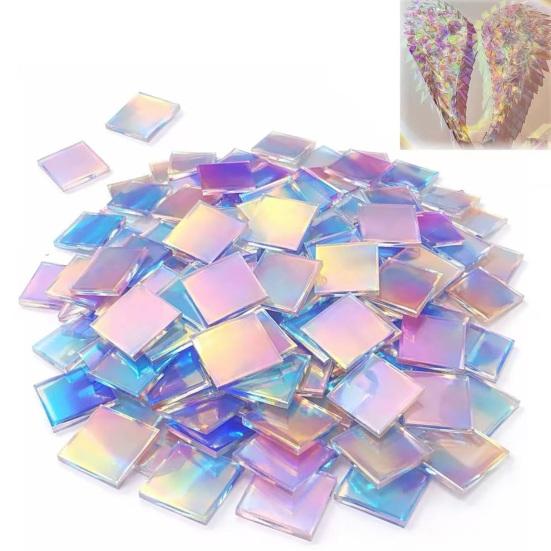 300/500Pcs Mini Iridescent Acrylic Squares, Translucent Holographic Tiles, Rainbow Acrylic Sheets for Mosaic Art, DIY Crafts, Light & Shadow Projects