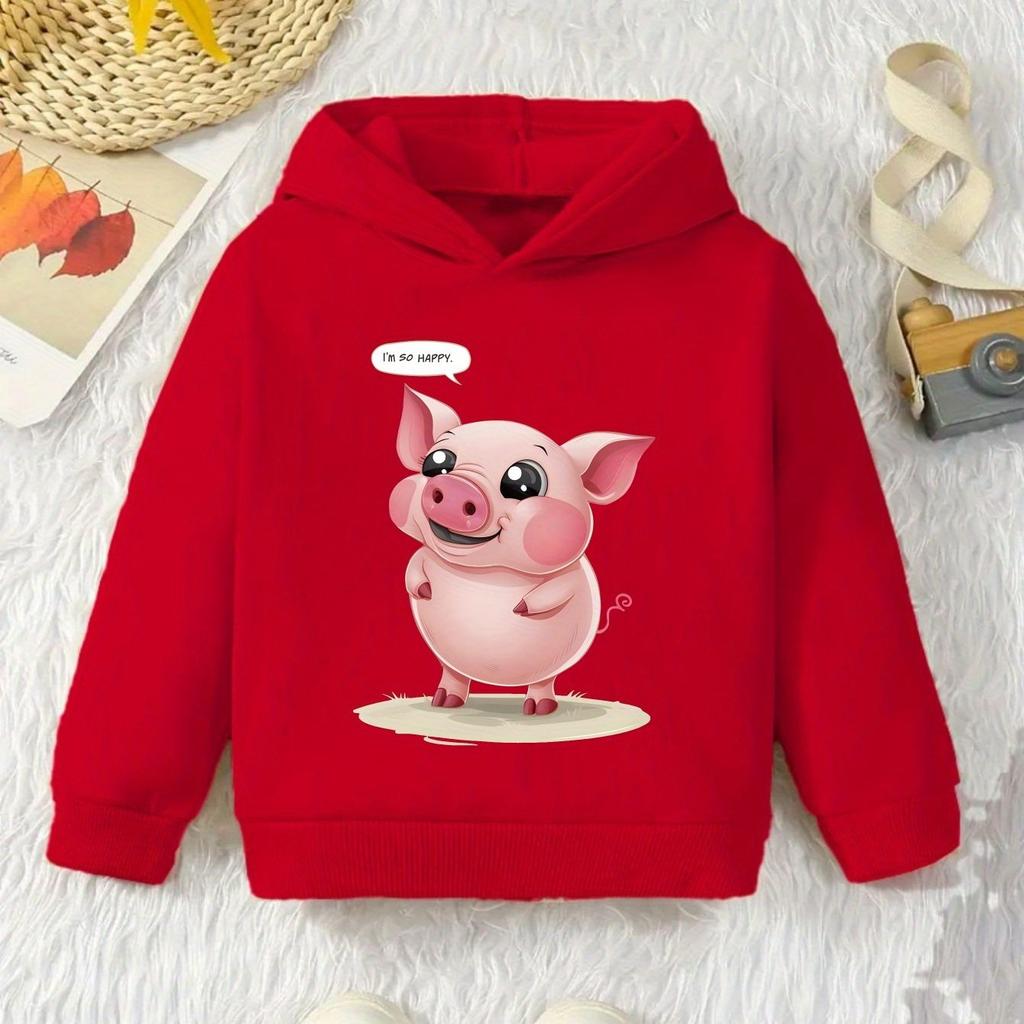 6 13 PIG I M SO HAPPY Boys' Casual Long-Sleeve Hoodie, Autumn And Winter Sports Shirt for Boys, Outdoor Hoodie Top