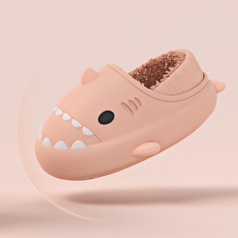Fashion Litfun Plüschfutter Cartoon Hai Hausschuhe Für Damen Herren Zum Hineinschlüpfen Baumwoll-Pantoletten Wasserdichte Plateau-Plattform Plüsch Gemütlich Warm Herren Hausschuhe