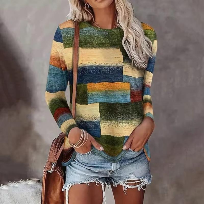 

Модная женская толстовка с 3D-принтами, цветной блок, графика, Y2k, футболка с длинным рукавом, повседневная свободная футболка с круглым вырезом, топы с длинным рукавом 3XL