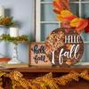 Whaline Hello Fall Wooden Hanging Sign Maple Tree Front Door Sign Autumn Thanksgiving Welcome Sign for Harvest Indoor Outdoor Home Porch Wall Decor
