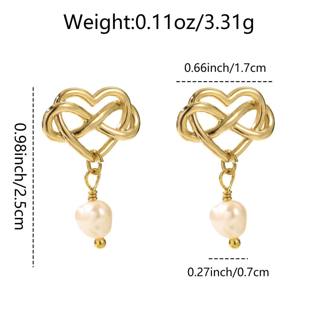 Intertwined Heart & Faux Pearl Stud Earrings for Women, 304 Stainless Steel