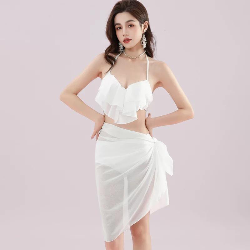 

French Romantic Halter Swimsuit Bikini Design Hot Girl Seaside Beach Three-piece Belly-covering L белый