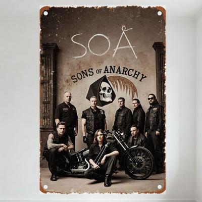 Sons of Anarchy Vintage plechová cedule Motorkářský klub Biker umění Nástěnná dekorace pro bar kavárnu Pánský doupě domov