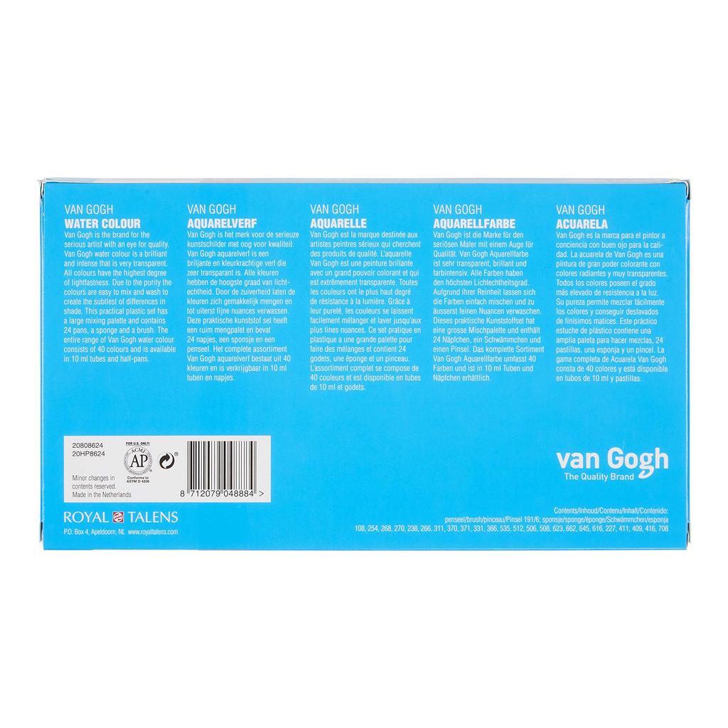 Talens Solid Watercolor Paint Van Gogh Set In Plastic Case Half Pan 24-Color T.20HP8624