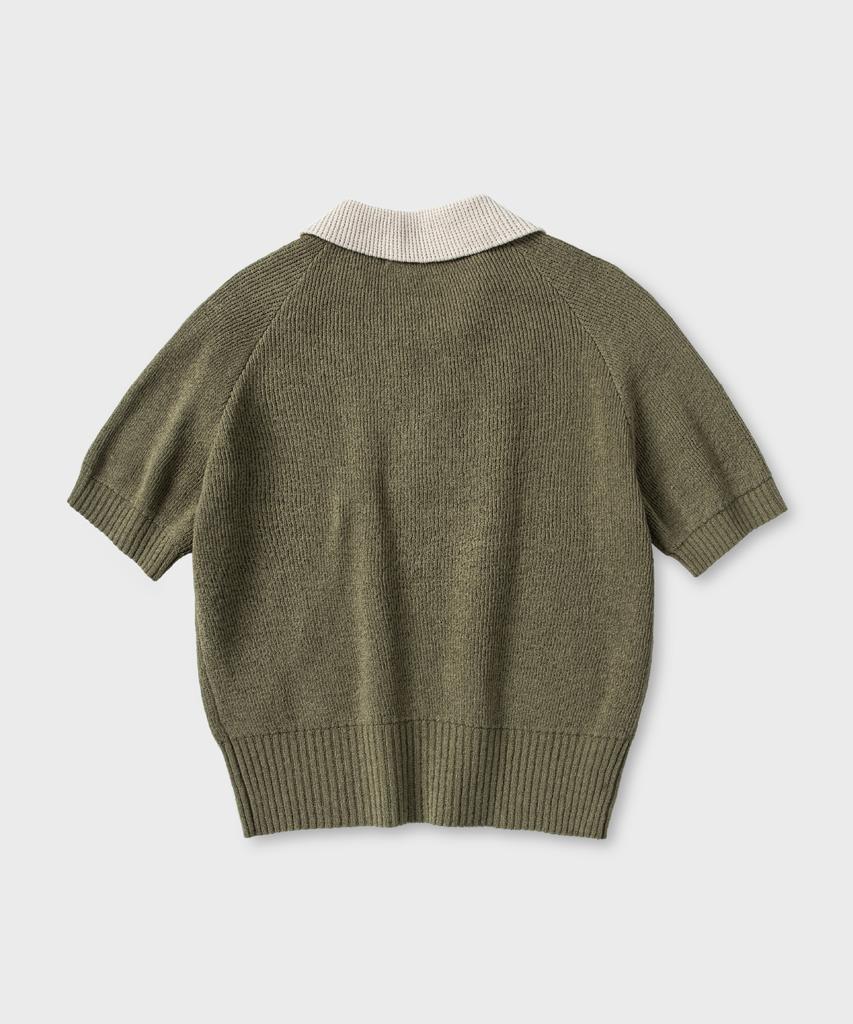 NONBLANK Raglan Half Sleeve Collar Crop Knit_Deep Green