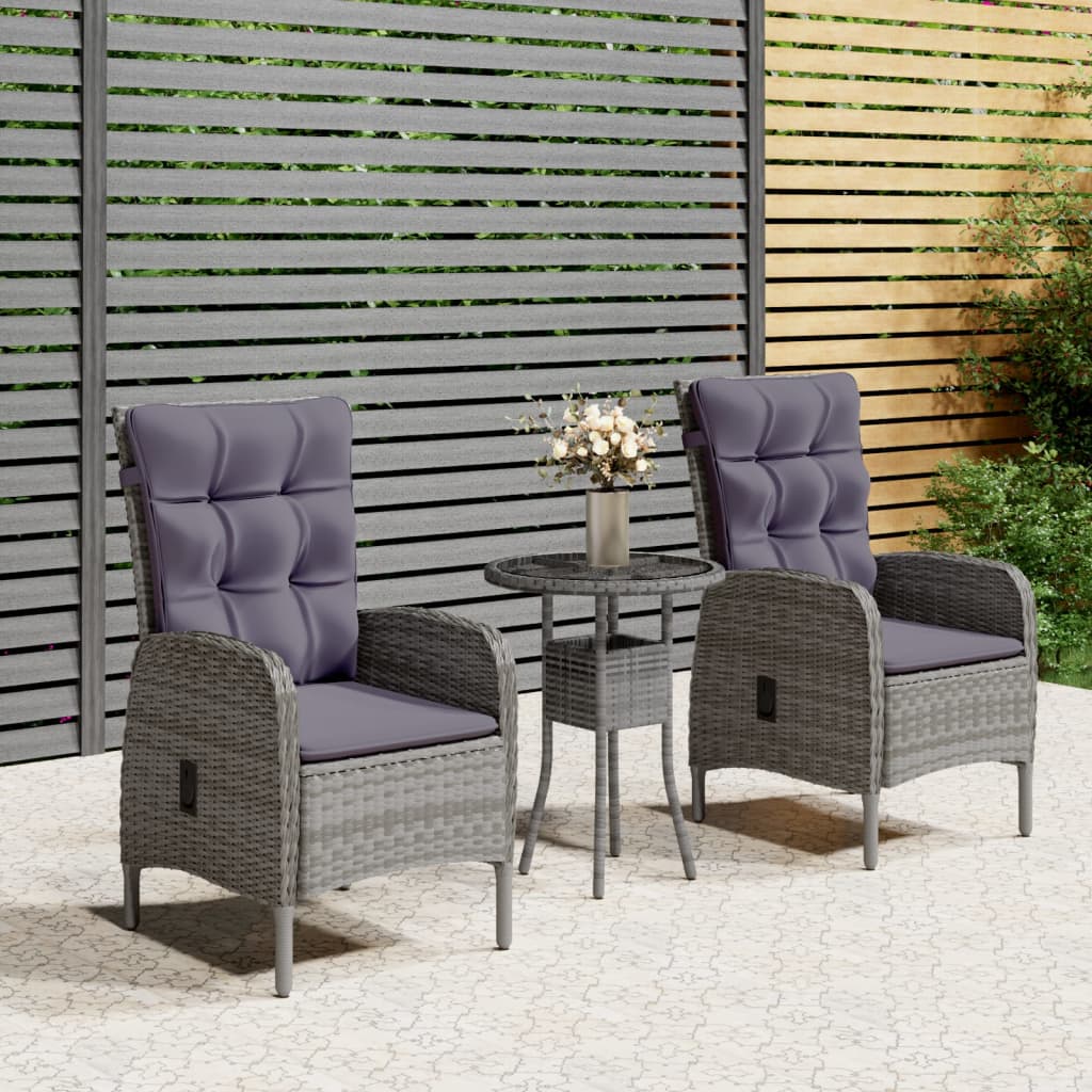 Vidaxl 3-Piece Garden Bistro Furniture Set, Poly Rattan, Grey