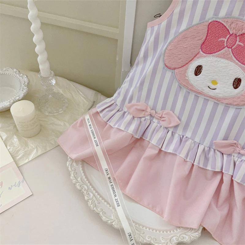 Child star Yuanmei Ledi cute doll girl dress summer Korean version bow striped pink splicing skirt