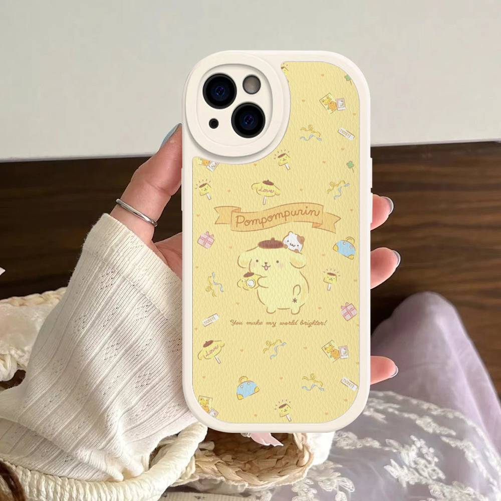 

Cartoon P-Pompompurins Cute Leather Phone Case For IPhone 16 15 14 13 12 11 Pro Max Plus Shockproof Cover iPhone 16 plus