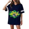 Women’s Casual V Neck Short Sleeve Soccer Jersey Top with Flag Print and 2026 Graphic Loose Fit Sports Shirt