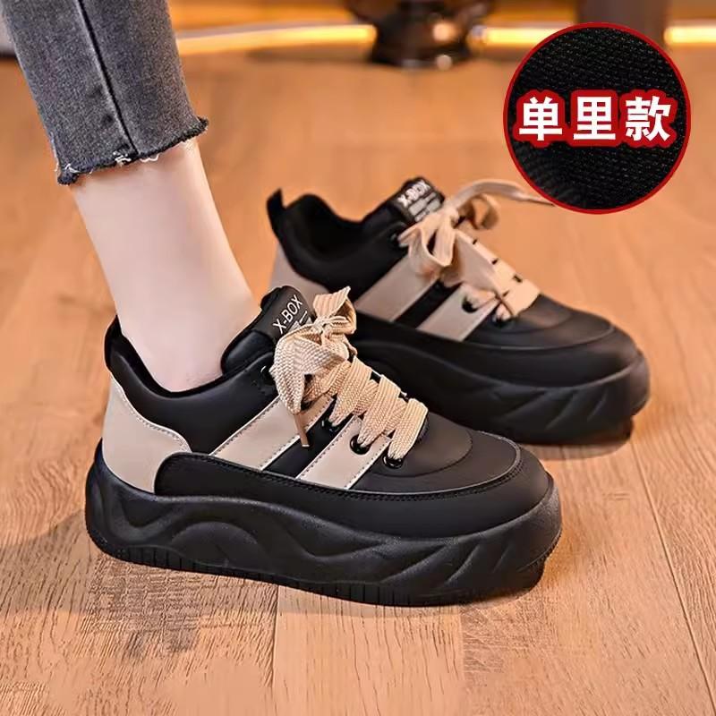 Thick-soled Black Dad Shoes Women's  Spring New Sports and Leisure Muffin Bread Shoes Versatile Heightening Board Shoes