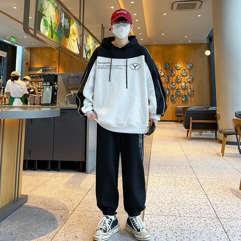 And Sports Suit With Two-Piece Loose Pants Long-Sleeve Pullover Casual Fresh Comfortable Sports Style Men's Outfit