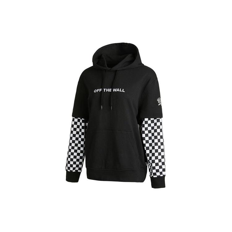 (WMNS) Vans Logo Bestickte Schachbrettmuster Kapuzenpullover 'Schwarz Weiß' Damen VN0A4UTNBLK