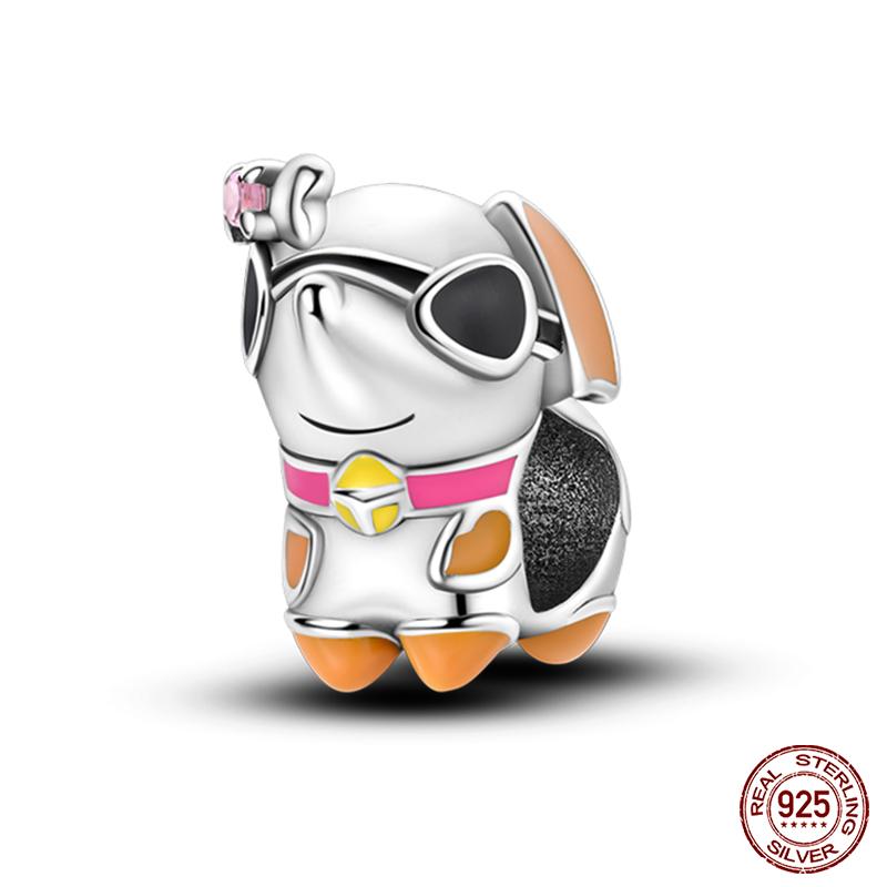 Real Copper Pink Rabbit Cat Dog Animal Charms Beads Fit Qikaola Original Bracelets Diy Birthday Jewelry Making