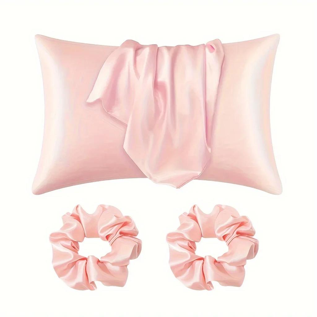 4-Piece Hair Care Set: 2 Silky Pillowcases & 2 Polyester Hair Scrunchies