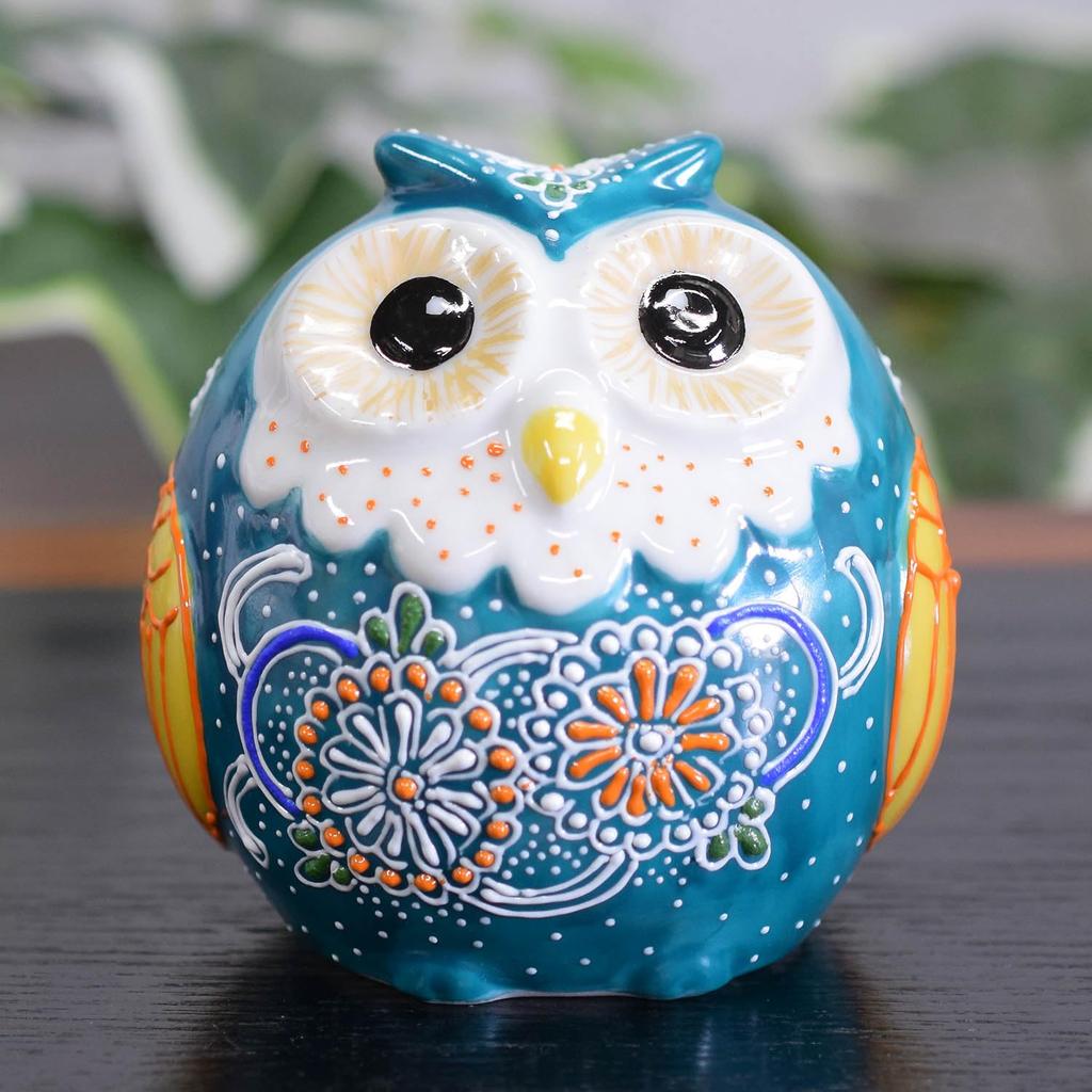 Waza no Kura Stylish Owl Figurine, Kutani Ware, Verdigris Glaze, Ceramic, Lucky Charm, High-End Brand Interior Decor Object, Perfect for 60th, 70th, 7