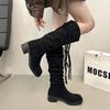 Wasteland Wind Retro Fringed Woven Knight Boots Long Boots Women's Autumn and Winter New Thick Heel Suede Stacking Boots High Boots
