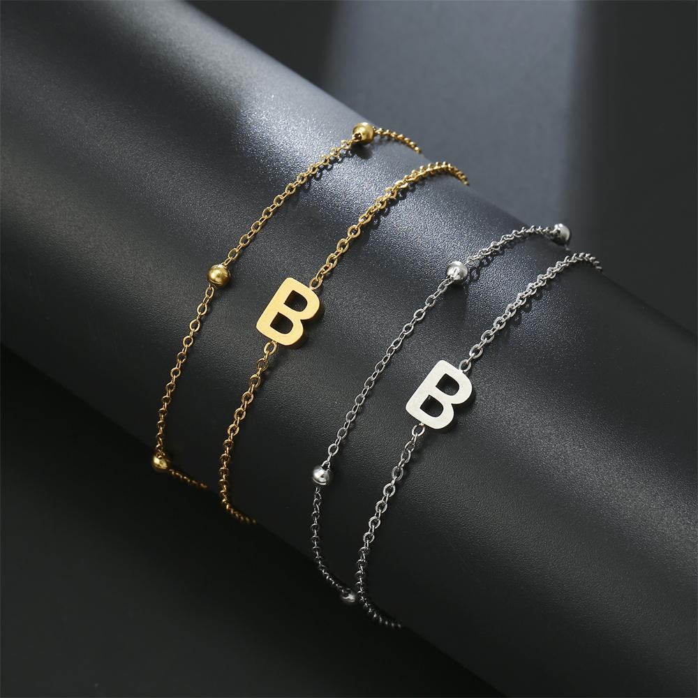 Cazador Stainless Steel Initial Letter Double Chains Bracelet for Women A-Z Alphabet Jewelry 2026 Bracelet On Hand Birthday Gift