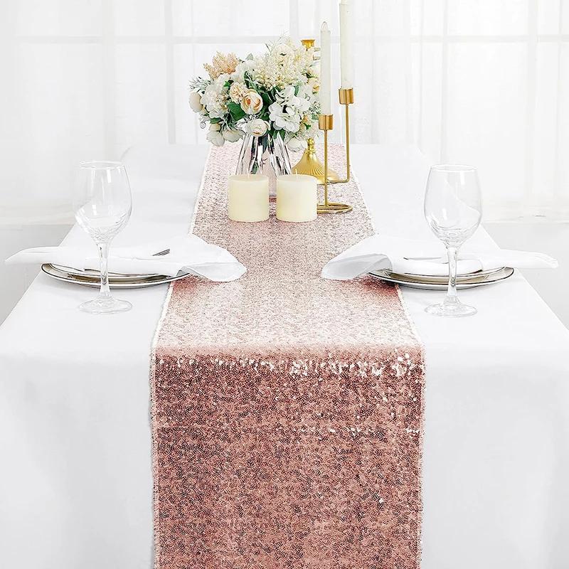 10pcs Red Sequin Table Runners Glitter Wedding Party Bridal Shower Birthday Christmas Thanksgiving Halloween Decoration Supplies