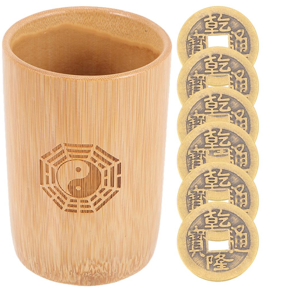 

1Set Handcrafted Bamboo Divination Bucket Copper Coins Chinese Fortune Telling Prop Divination Game Supplies Vintage Charm China Mainland