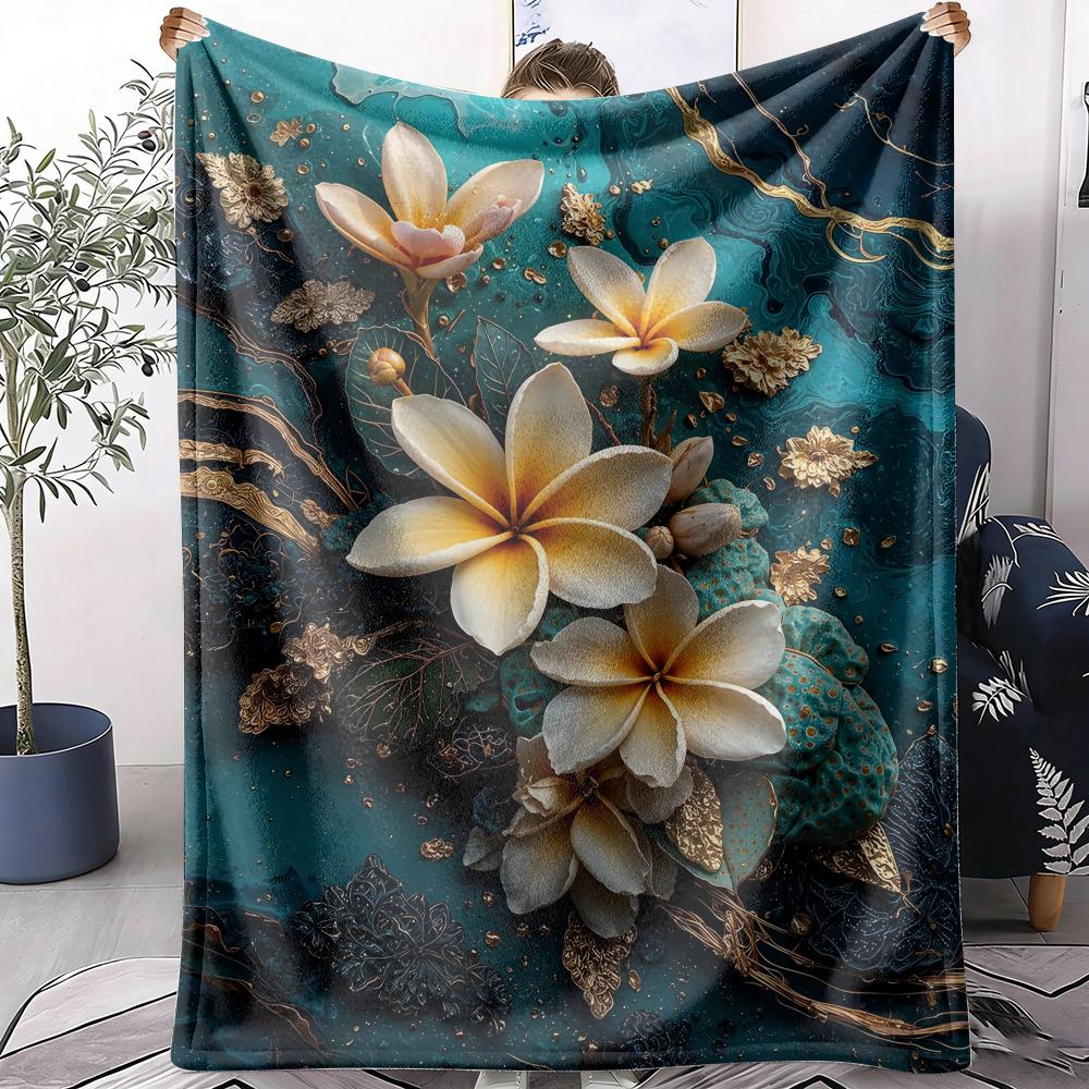 Plumeria Throw Soft Flannel AC Blanket Lightweight Summer Nap Throw Cozy Blanket for Sofa Bed Travel Home