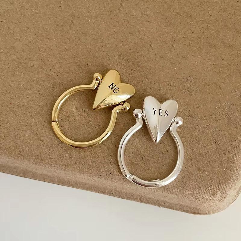

Модное гладкое вращающееся кольцо-сердце для женщин и мужчин с буквенным дизайном YES или NO, эмоциональное регулируемое кольцо на палец, парное циркониевое чёрный