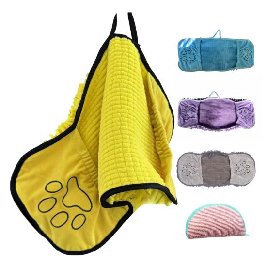 Absorbent Chenille Dog Towel Fast Drying Microfiber Pet Towel with Hand Pockets Machine Washable Dog Drying Towel for Bath Beach Shower