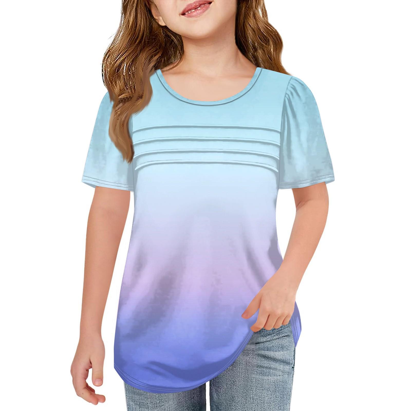 

Детские футболки Fold, летние футболки с короткими рукавами и круглым воротником, градиентное пальто для отдыха, футболка 150