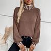 Women Oversized Turtleneck Sweater Loose Lantern Sleeve Ribbed Knit Pullover Casual Long Sleeve Top for Fall Fashion
