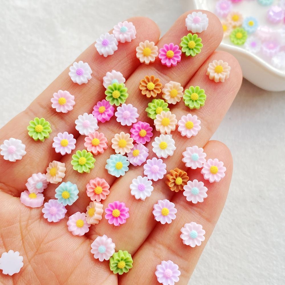 200Pcs color Resin Mini daisy flowers Flatback Flower Rhinestone Gem Scrapbook Wedding Ornament Applique Crafts DIY Nail Art