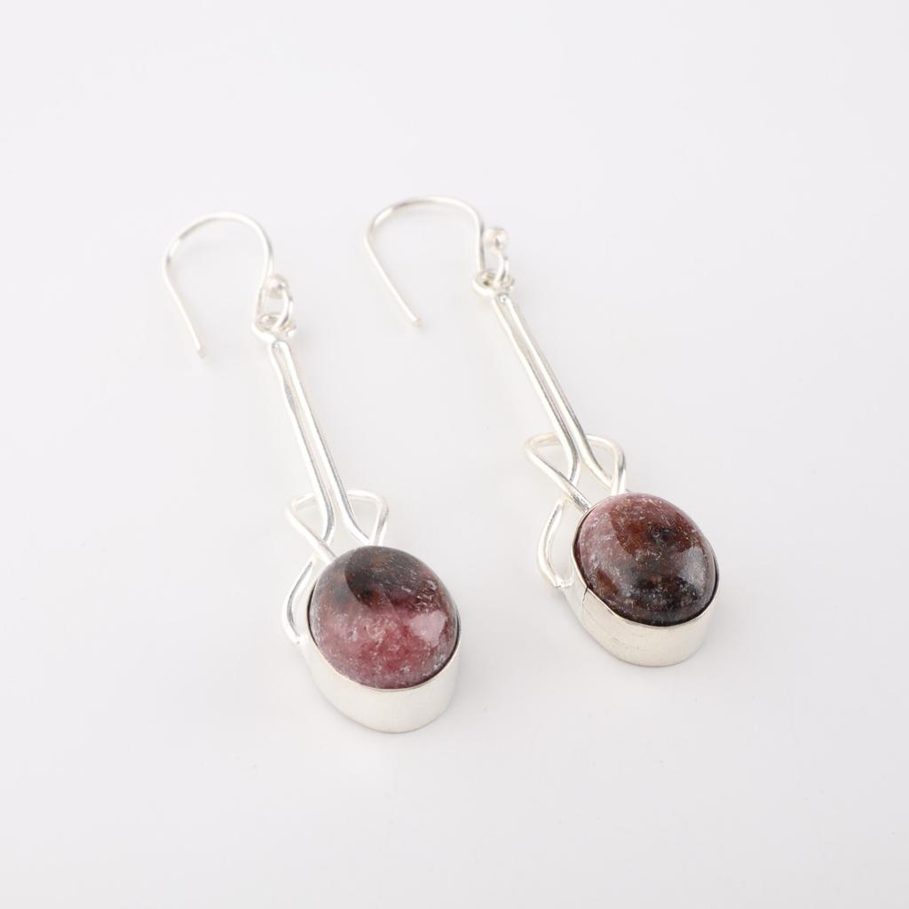 Black Rhodonite Gemstone 925 Sterling Silver Jewelry Handmade Earrings 1.76" EE-171-31