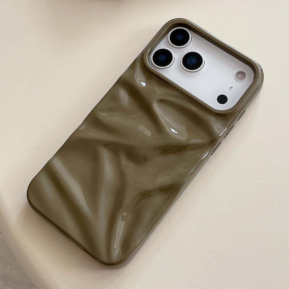 Coffee Color 3D Water Ripple Pattern Phone Case For iPhone 17 16 15 14 13 12 11 Pro Max Soft Shockproof Silicone Cover Girls