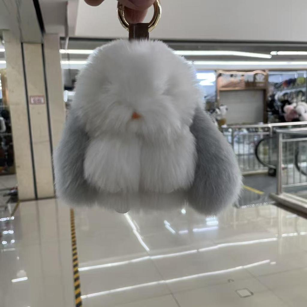 Adorable Rex Rabbit Fur Keychain Pendant - Cute Plush Bunny Charm for Bags and Gifts