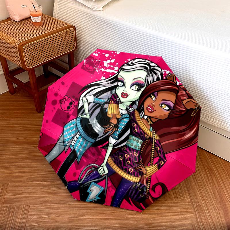 Monster High Pattern, Automatic Folding Umbrella, Portable and Foldable Design, 8 Ribs, a Christmas or Birthday Gift.