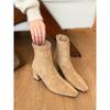 Korean Versatile! Khaki Square Head Thick Heel Thin Short Boots Women's Suede Martin Boots